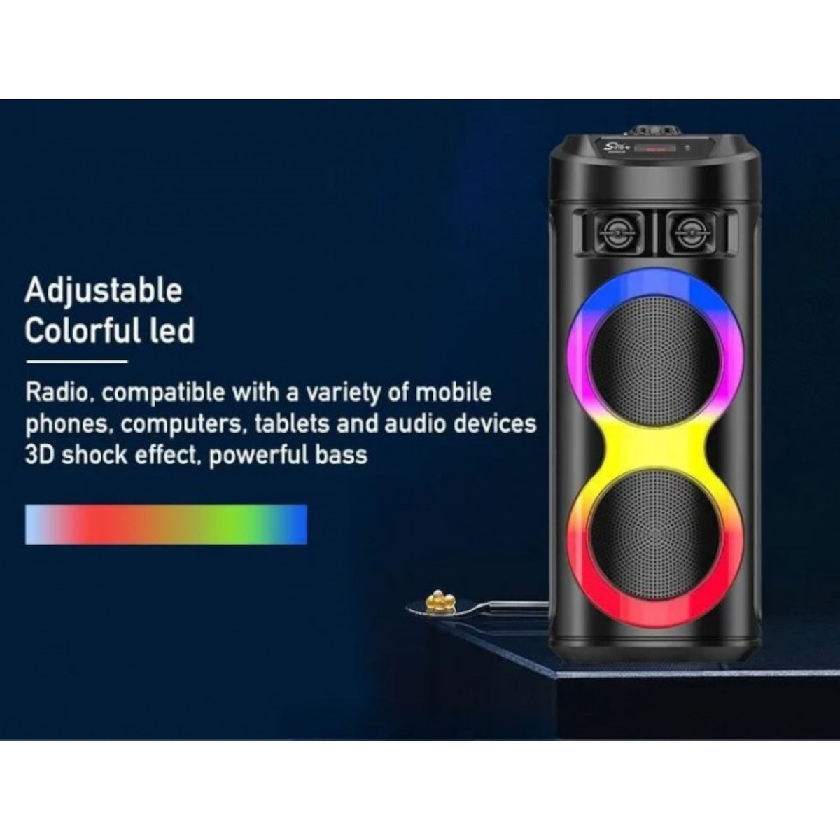 Boxa portabila 300W, 2 difuzoare 6.5 inch, 55 x 28 x 26 cm, AUX, Bluetooth, Joc Lumini, Stick USB, Microfon, Casti
