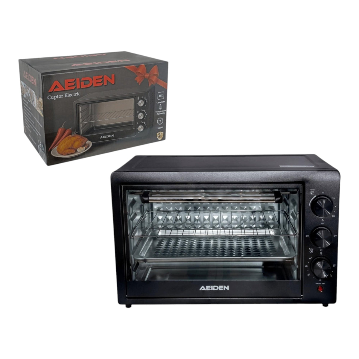 Cuptor electric 48L 2600W, Temperatura maxima 250C, Tava de copt, Gratar, Functie rotisor