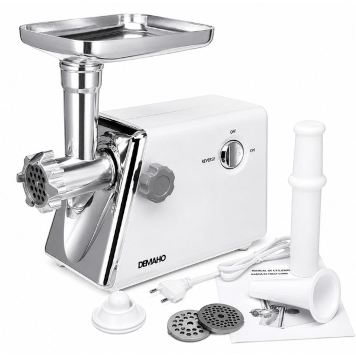 Masina de tocat carne electrica 3000 W – 120 kg/ora, 2 site inox, functie Reverse, componente detasabile