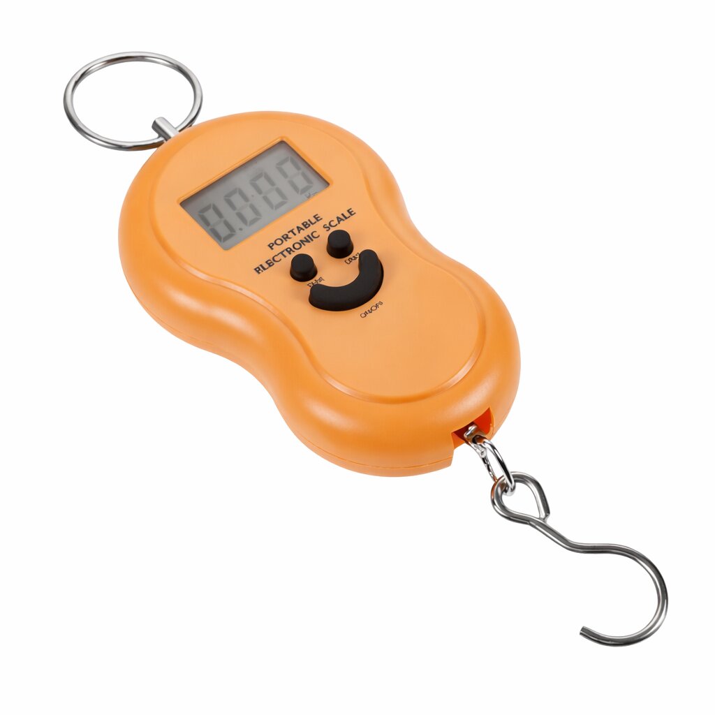 Cantar digital portabil 50 kg, LCD iluminat, functie tara, portocaliu