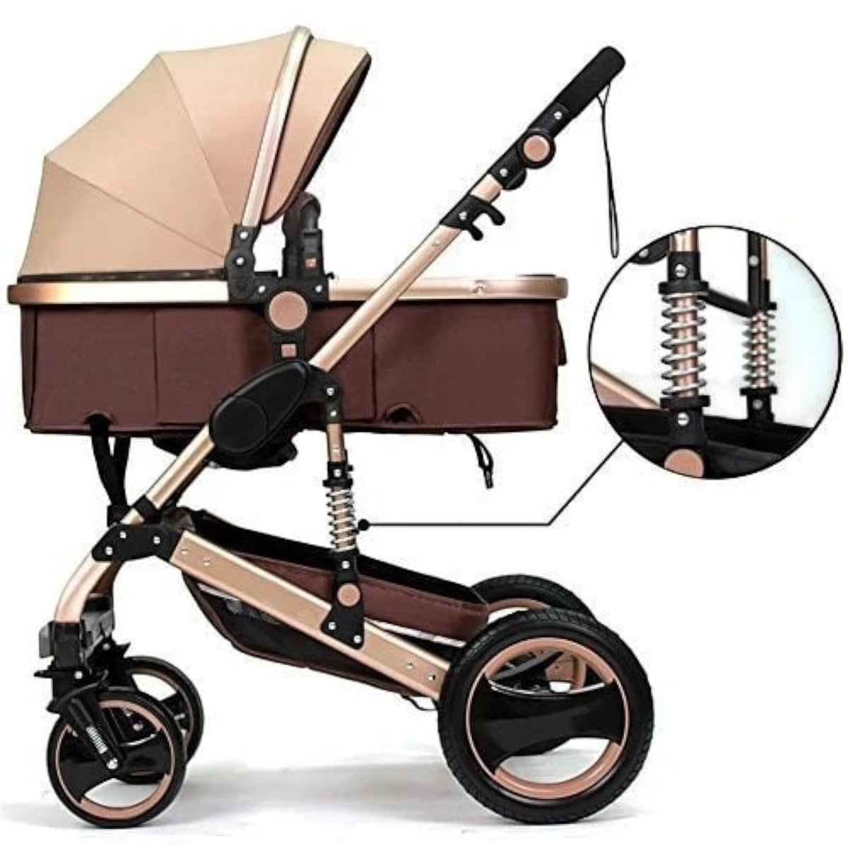 Carucior 2 in 1 pliabil, landou-sport, cu suspensii, 0-36 luni, 25 kg, roti cauciuc, cos depozitare