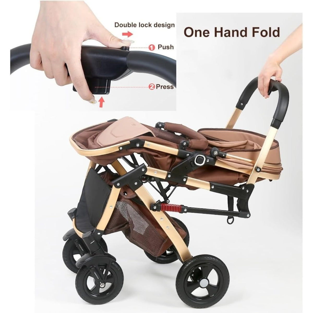Carucior 2 in 1 pliabil, landou-sport, cu suspensii, 0-36 luni, 25 kg, roti cauciuc, cos depozitare