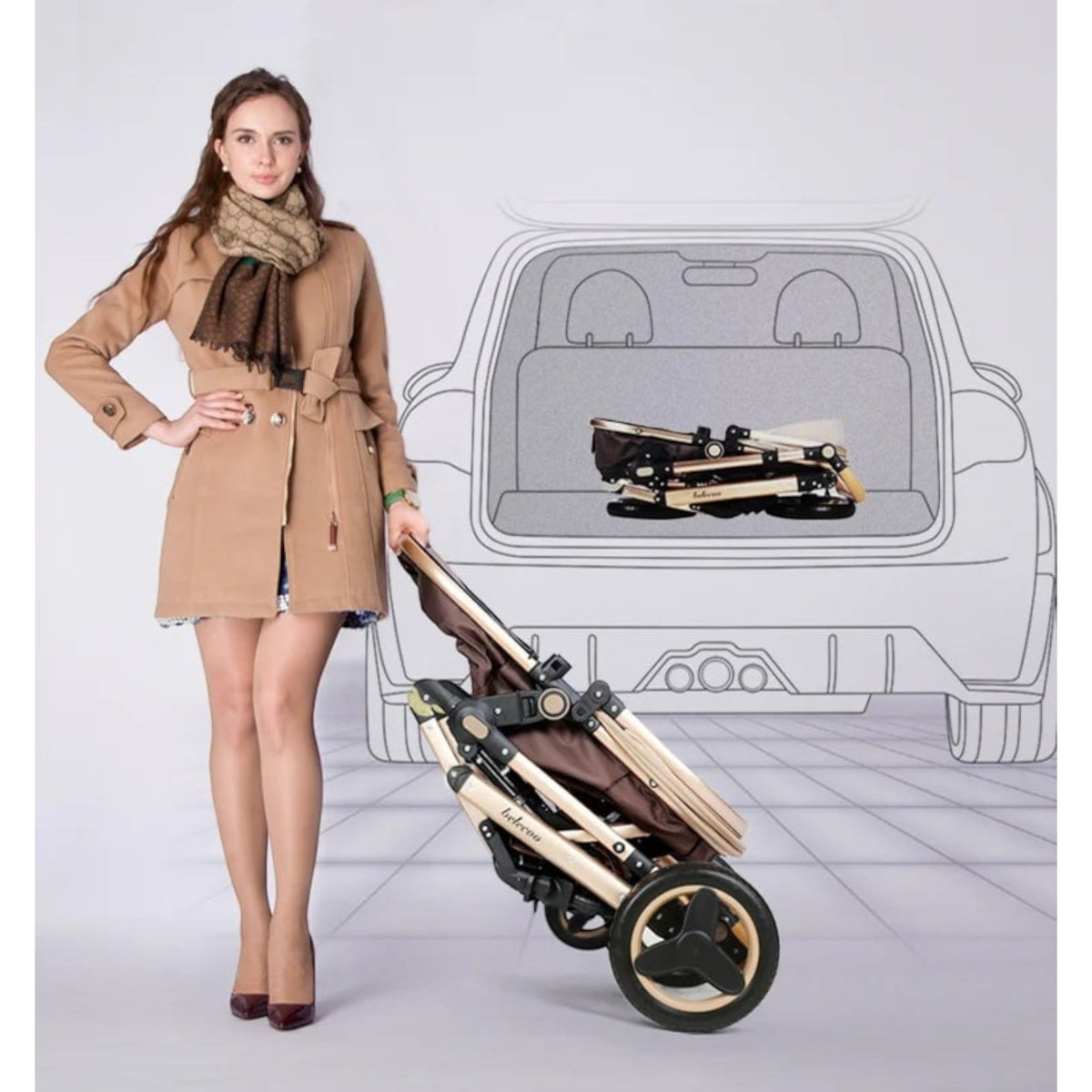 Carucior 2 in 1 pliabil, landou-sport, cu suspensii, 0-36 luni, 25 kg, roti cauciuc, cos depozitare