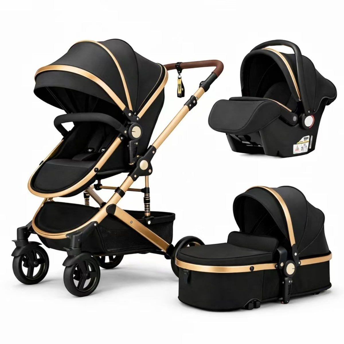Carucior 3 in 1 Multifunctional, cu suspensii, Pliabil, Landou, Scaun Auto si Carucior Sport, 0-36 luni, 25 kg, roti cauciuc, cos depozitare