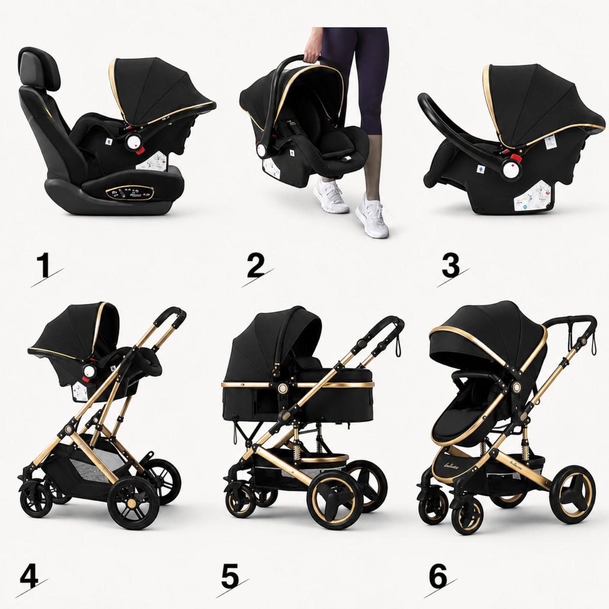 Carucior 3 in 1 Multifunctional, cu suspensii, Pliabil, Landou, Scaun Auto si Carucior Sport, 0-36 luni, 25 kg, roti cauciuc, cos depozitare