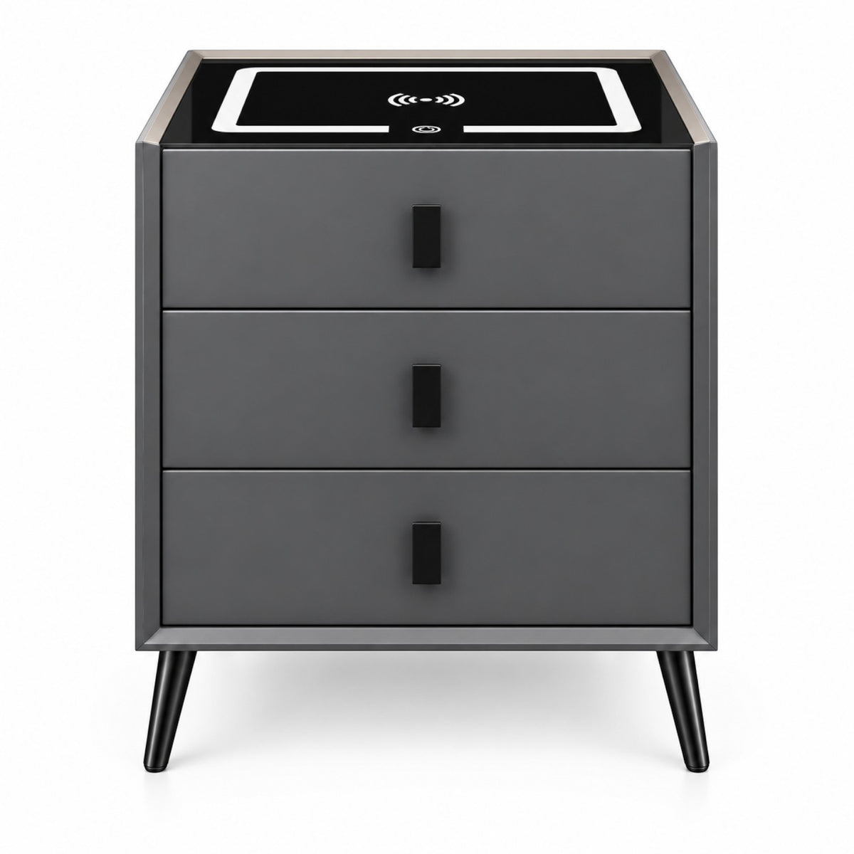 Noptiera Multifunctionala cu 3 Sertare, Incarcare Wireless si Boxa Bluetooth, Afisaj LED Tactil cu 3 Culori si 2 Porturi USB, 45x40x60cm
