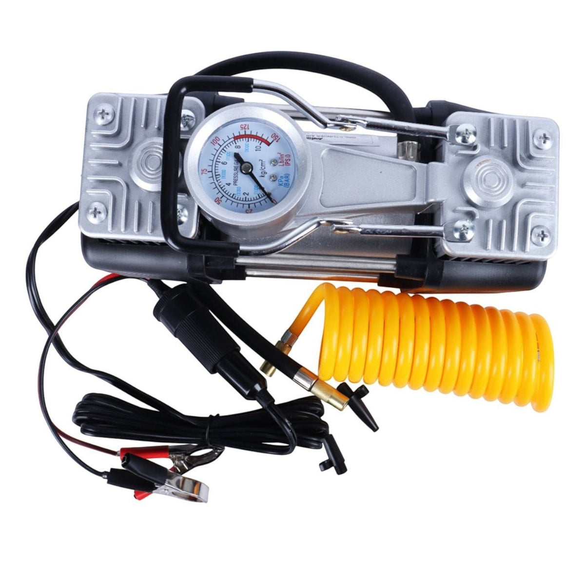 Kit pana auto complet, compresor 2 cilindri, 500W, 12V, debit 60 l/min, furtun 5m, metal, protectie suprasarcina