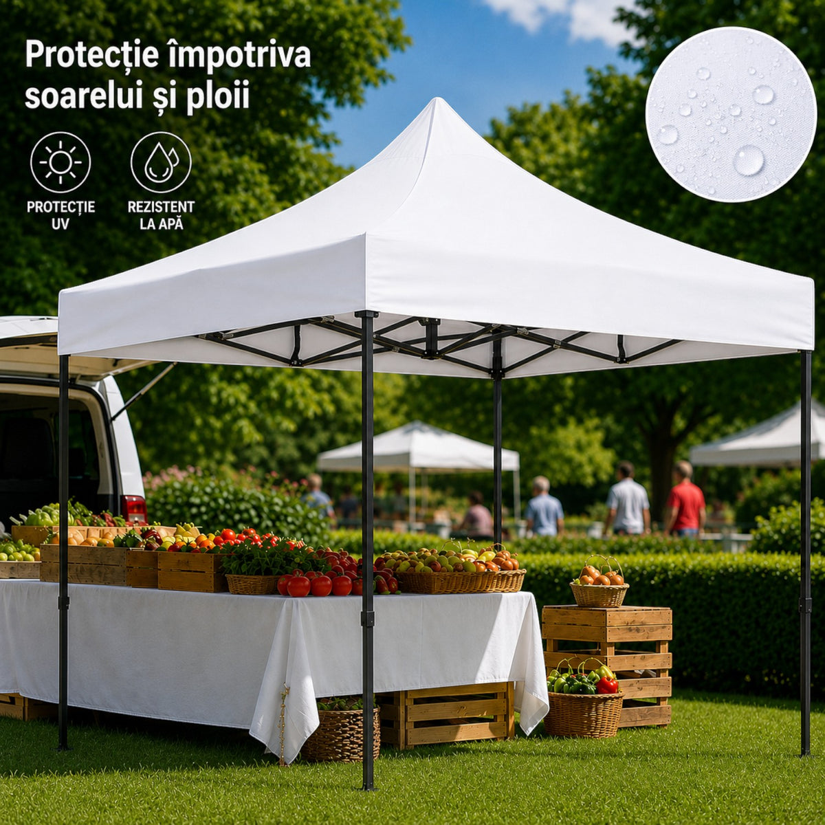 Cort pavilion 3x3m pliabil, cadru metalic, panza impermeabila