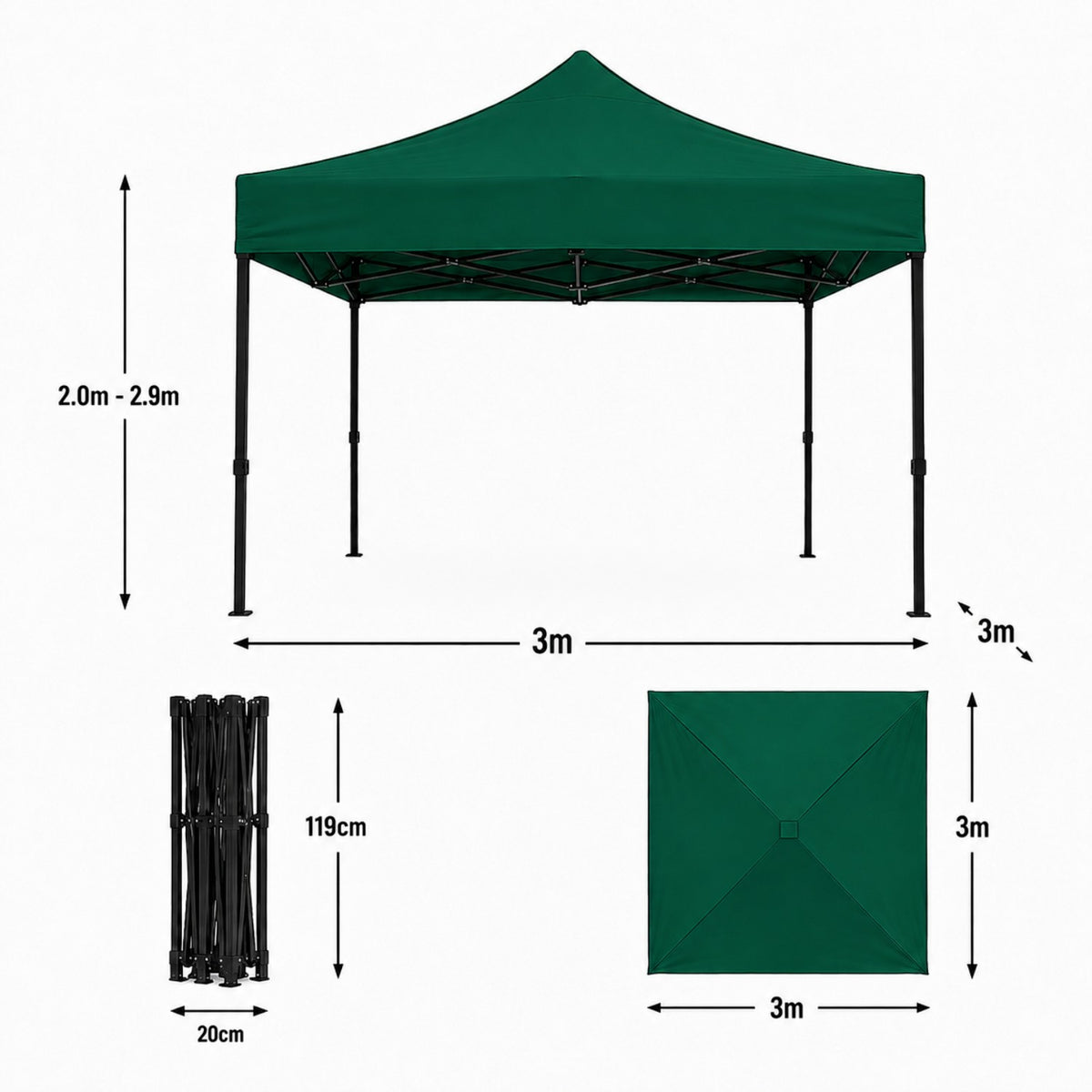 Cort pavilion 3x3m pliabil, cadru metalic, panza impermeabila
