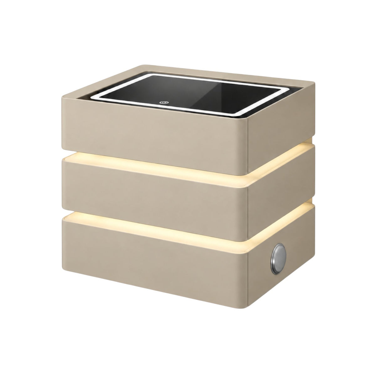 Noptiera Multifunctionala cu 3 Sertare, Design Suspendat, Incarcare Wireless si Boxa Bluetooth, Iluminare LED Ambientala Tricolora, 50x40x62cm
