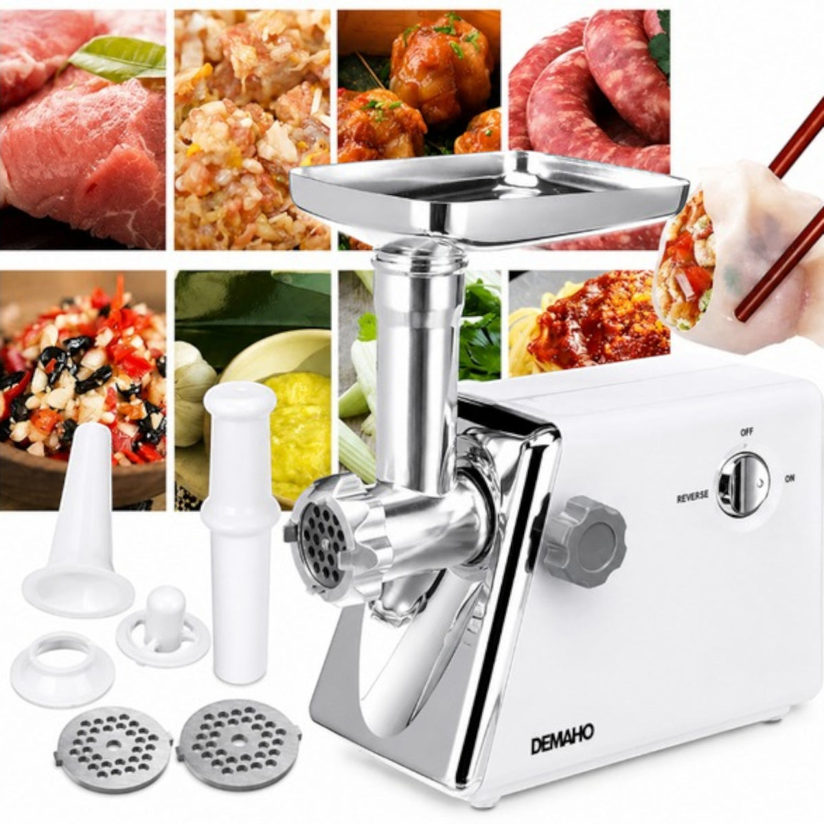 Masina de tocat carne electrica 3000 W – 120 kg/ora, 2 site inox, functie Reverse, componente detasabile