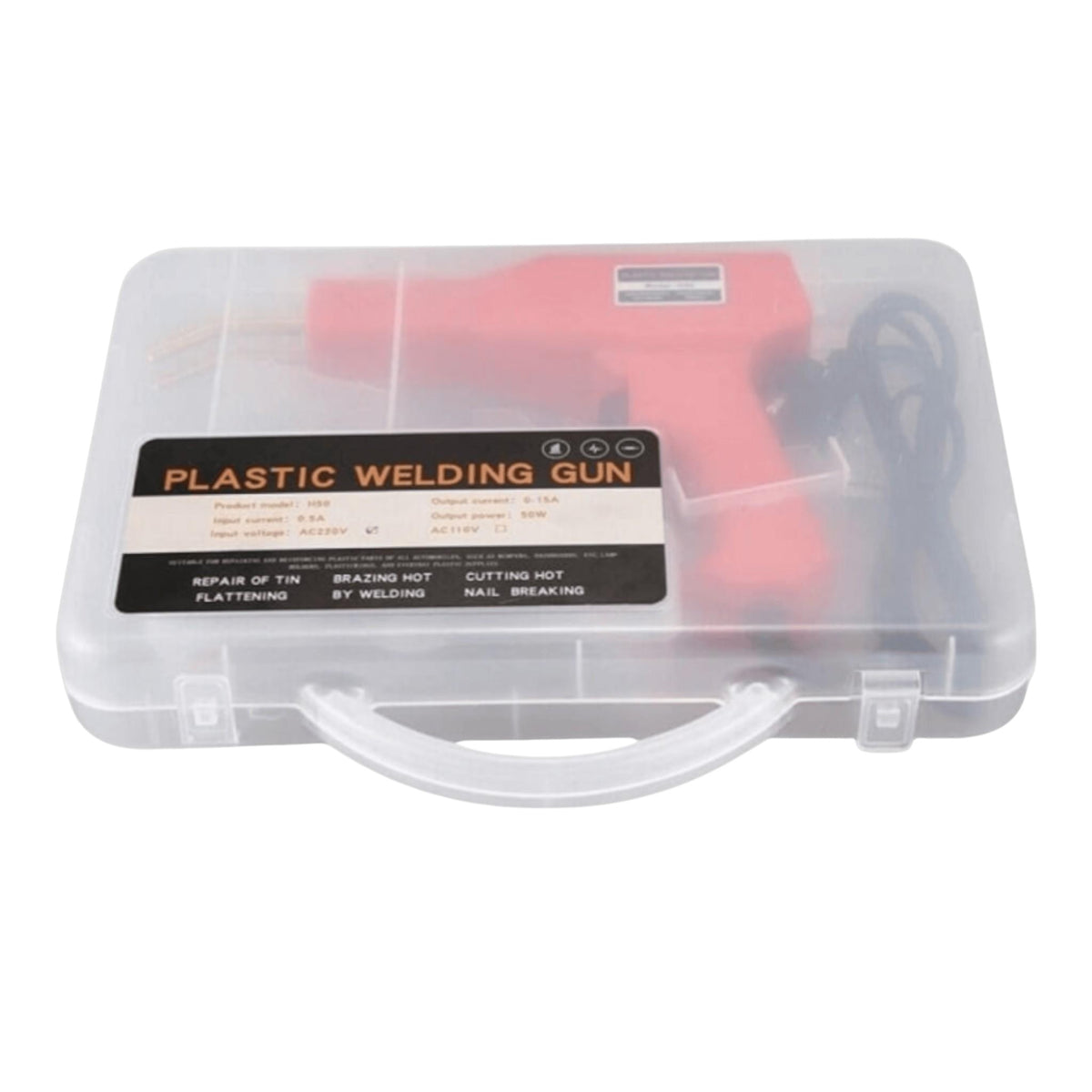Set pistol pentru lipit plastic, sudat plastic, repararea fisurilor, 50W, 200 capse, cutie inclusa