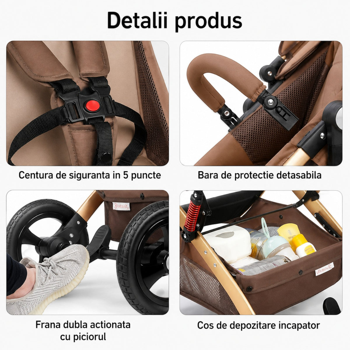 Carucior 3 in 1 Multifunctional, cu suspensii, Pliabil, Landou, Scaun Auto si Carucior Sport, 0-36 luni, 25 kg, roti cauciuc, cos depozitare
