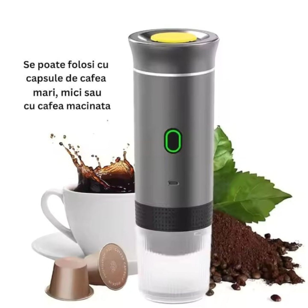 Espressor electric portabil, 72W, baterie 2500mAh, USB-C, 150ml, incalzire rapida