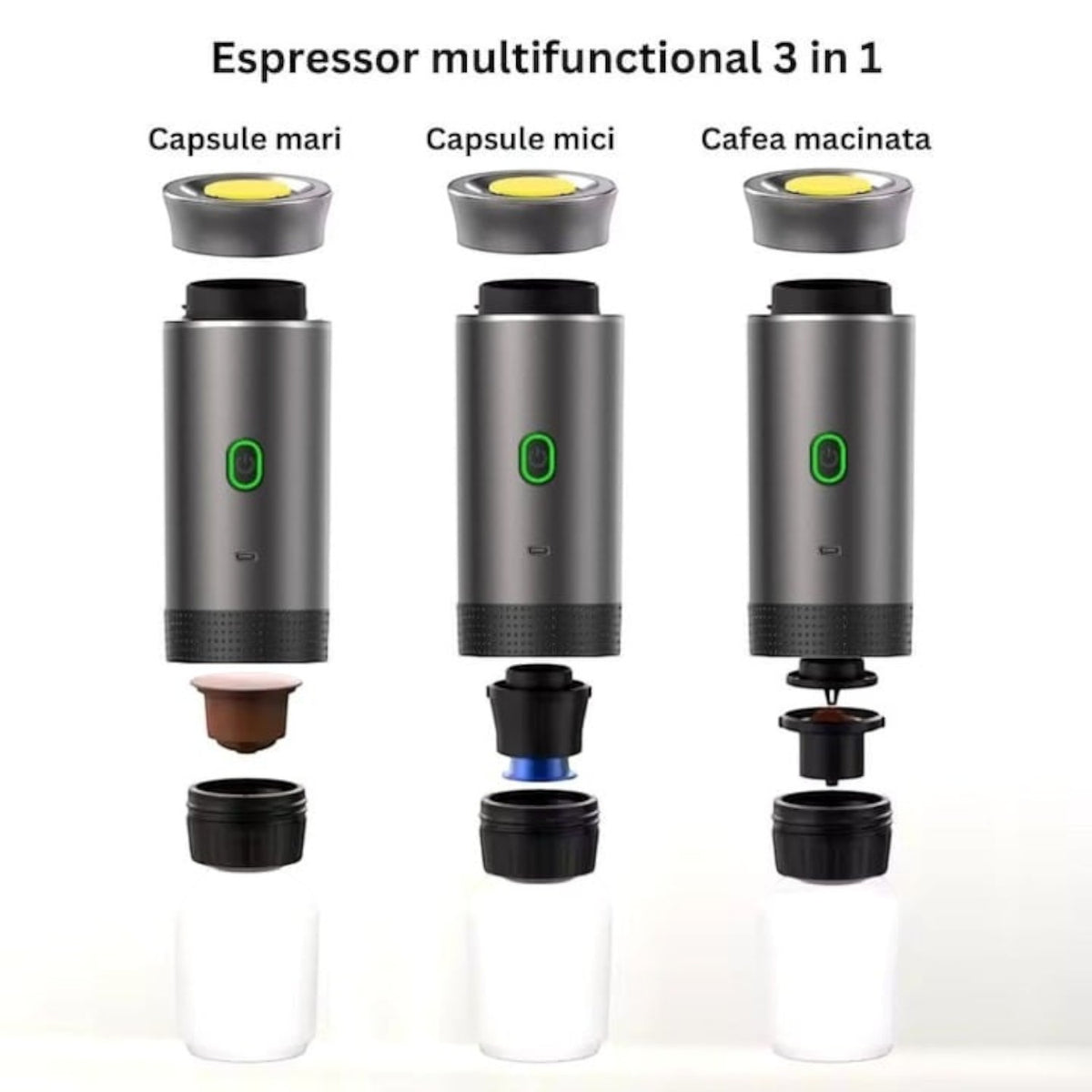 Espressor electric portabil, 72W, baterie 2500mAh, USB-C, 150ml, incalzire rapida