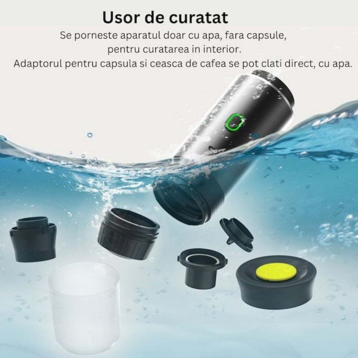 Espressor electric portabil, 72W, baterie 2500mAh, USB-C, 150ml, incalzire rapida