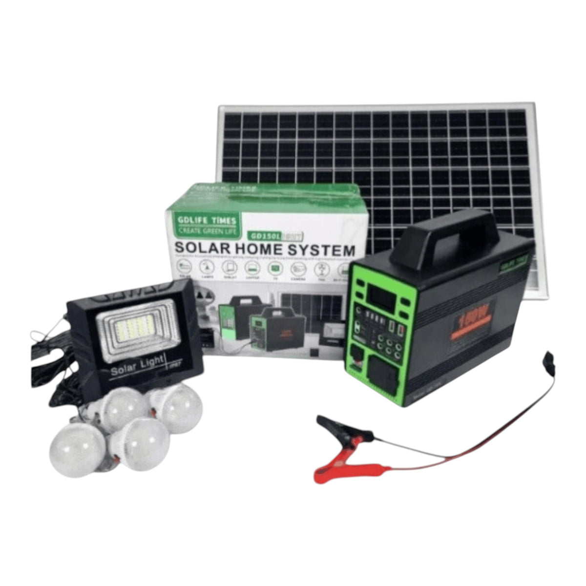 Kit solar GD-150L, 150W, baterie 50400mAh, 4 becuri LED, invertor, USB