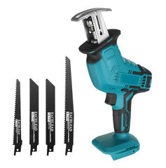 Fierastrau electric tip sabie, cu 2 acumulatori 48V 5000 mAh, 4 panze, valiza de transport, Albastru