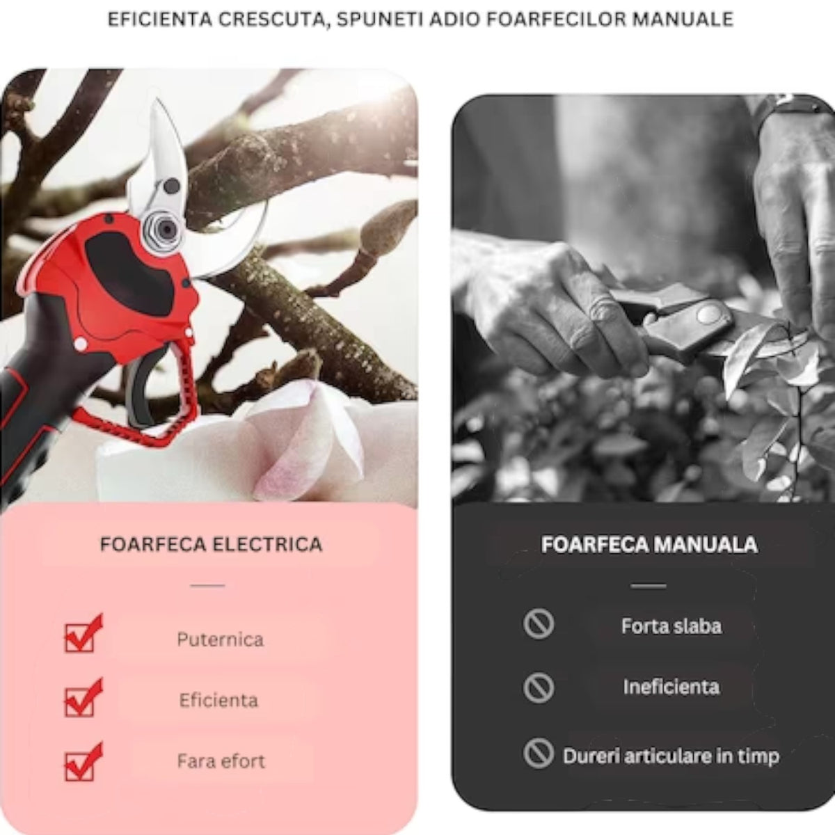 Foarfeca electrica pentru gradinarit, 500W, 2 acumulatori 48V 8Ah, lama SK5, taiere 30mm