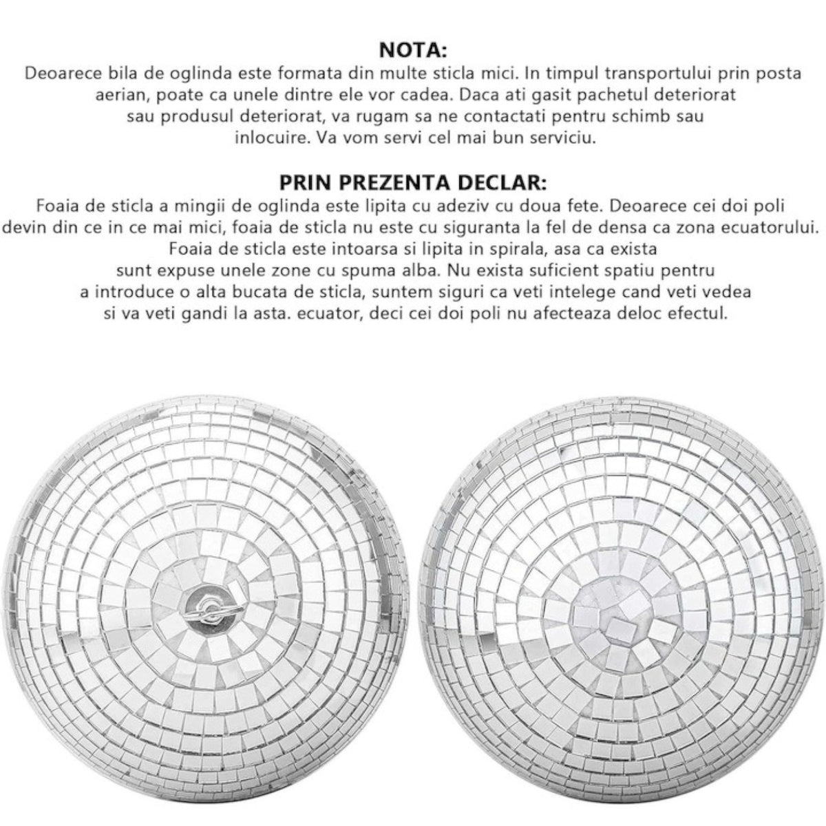 Glob Disco cu Aplicatii Oglinda, Diametru 40 cm, Reflectorizant, Cu Motoras, Sistem Agatare, Forma Sferica, Argintiu