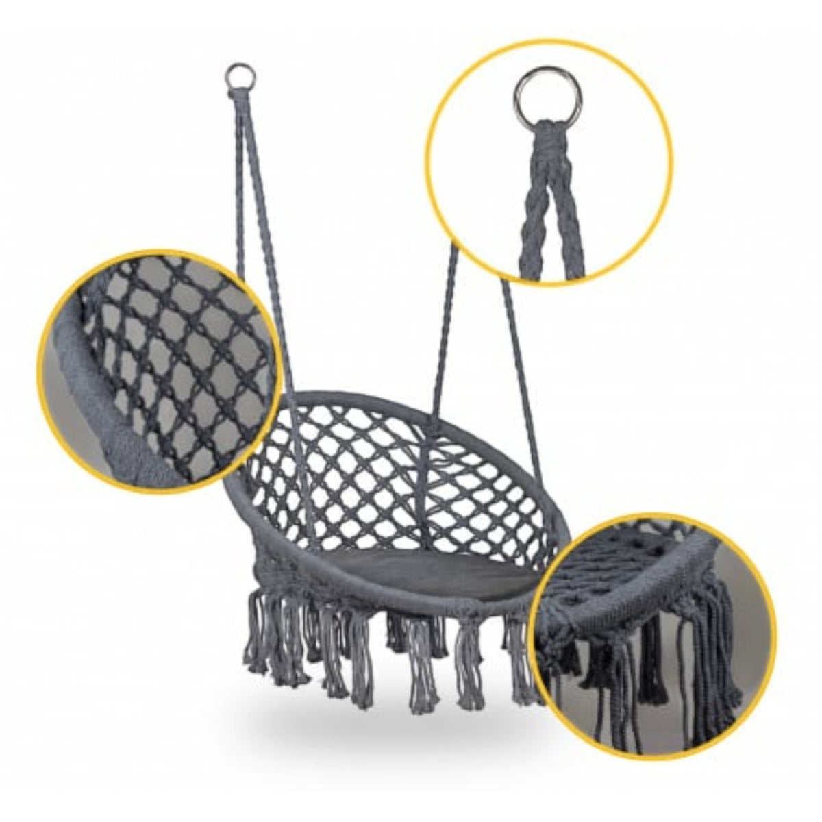 Leagan/balansoar suspendat tip scaun/hamac, diametru 80 cm, sarcina maxima 120kg, cadru metalic, pentru casa, gradina si veranda