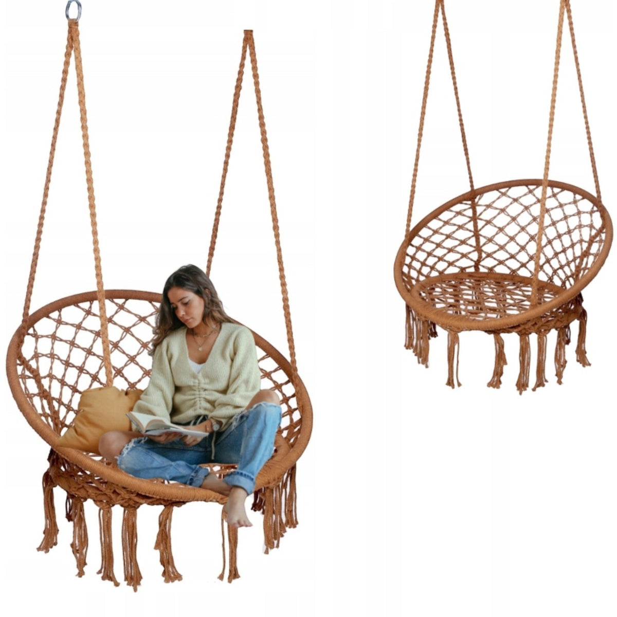 Leagan/balansoar suspendat tip scaun/hamac, diametru 80 cm, sarcina maxima 120kg, cadru metalic, pentru casa, gradina si veranda