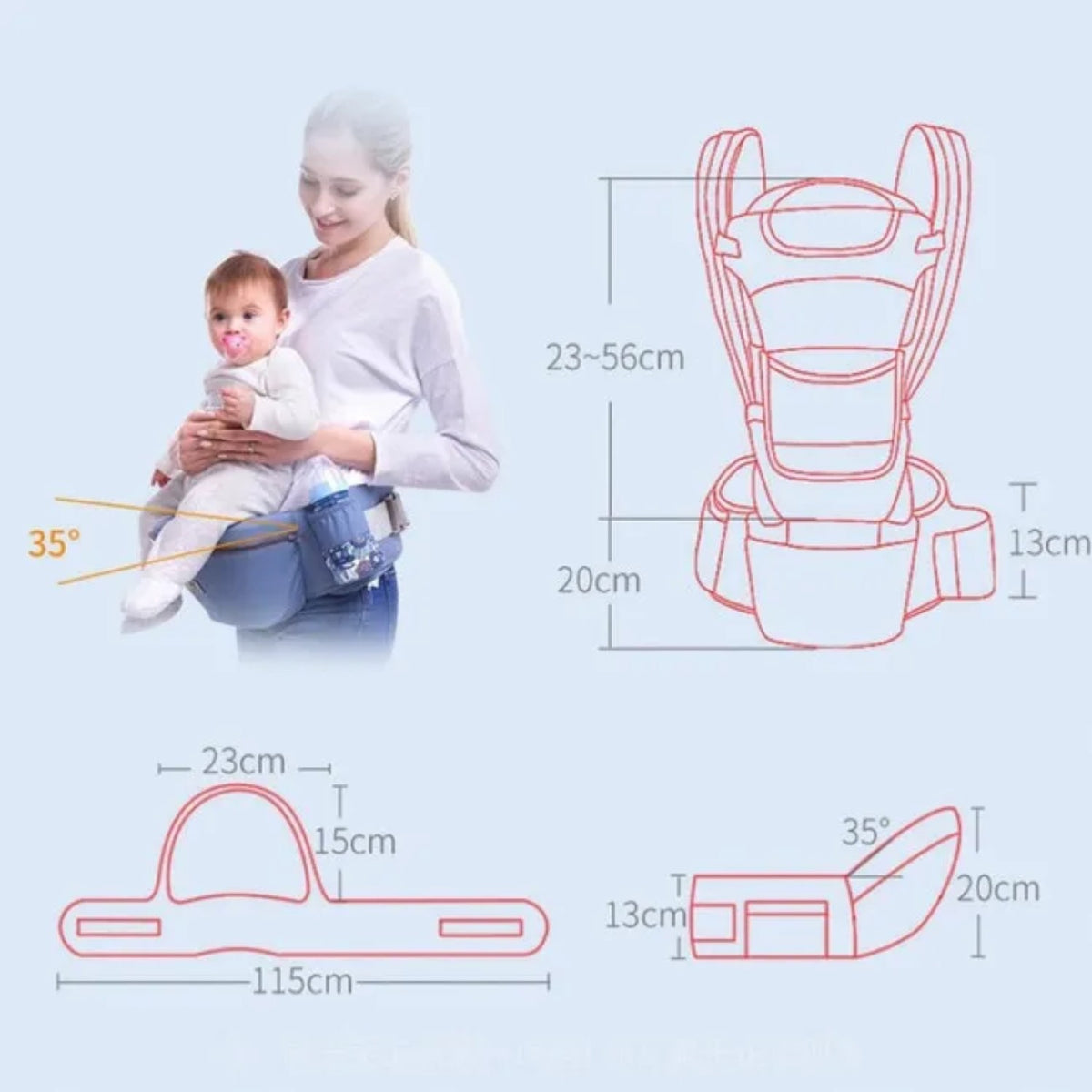 Marsupiu ergonomic multifunctional 15 in 1 pentru bebelusi, buzunar fermoar
