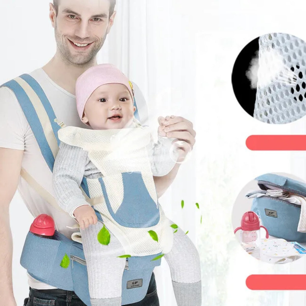 Marsupiu ergonomic multifunctional 15 in 1 pentru bebelusi, buzunar fermoar