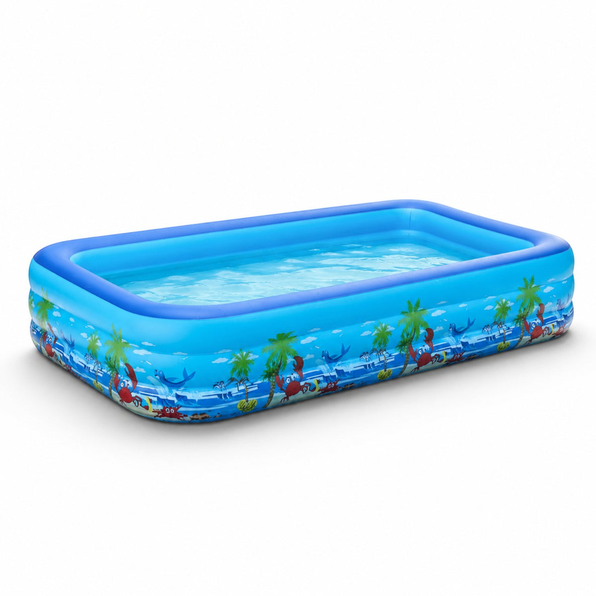 Piscina gonflabila familiala din PVC rezistent, 260x165x54 cm, 3 inele, design tropical, pentru curte si gradina