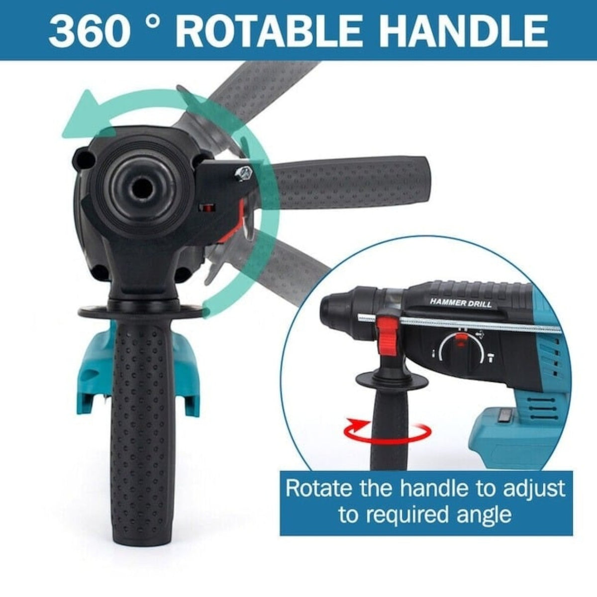 Ciocan rotopercutor 1500W, 3.2J, 1000rpm, 2 acumulatori 48V 8.0 Ah, 3 moduri, brushless, albastru