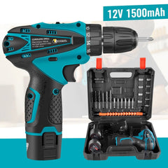 Set Bormasina Electrica cu 2 Acumulatori 12V, Set 24 de Accesorii, 1400 RPM