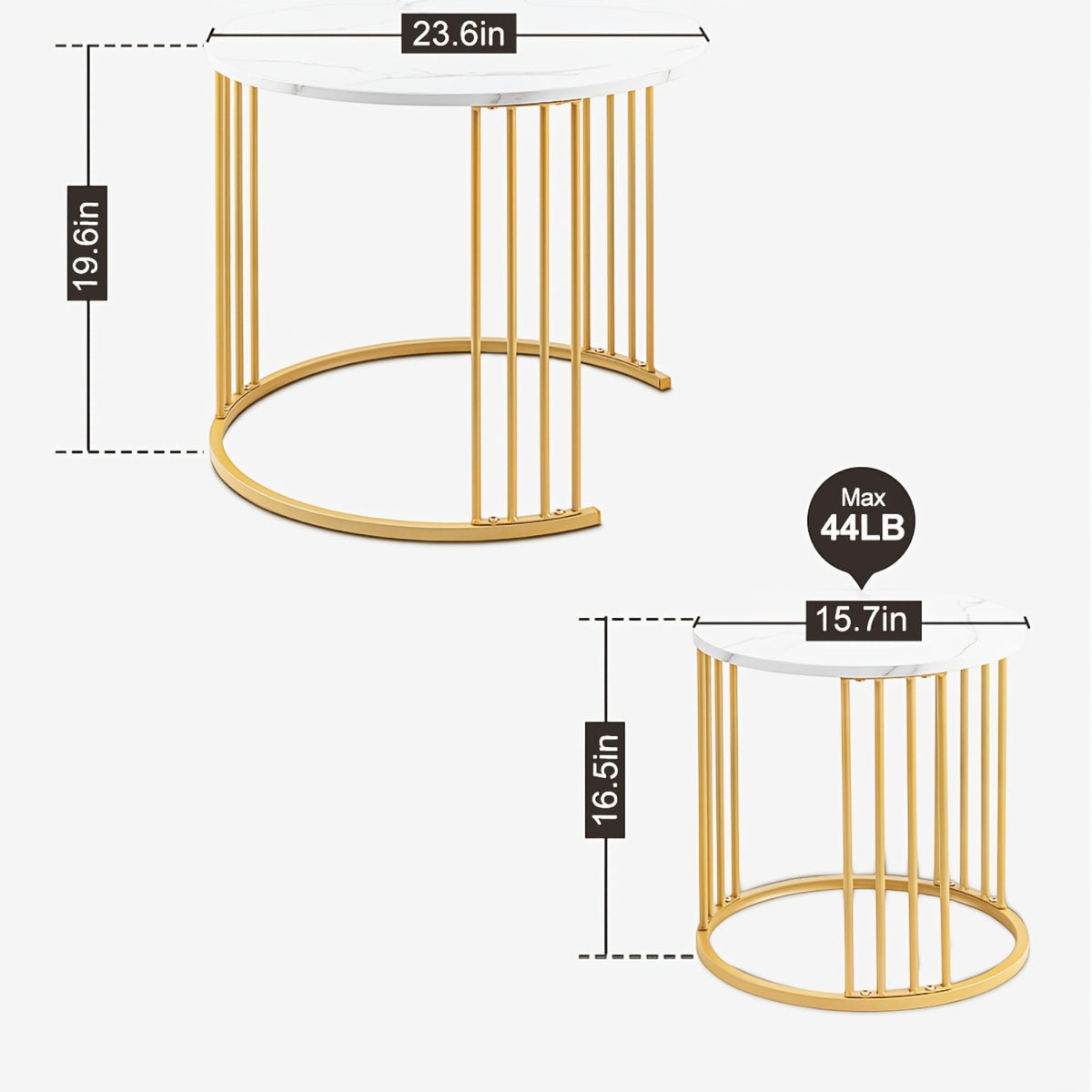 Set de 2 masute de cafea tip "Nesting", design rotund, masute laterale moderne pentru dormitor si sufragerie