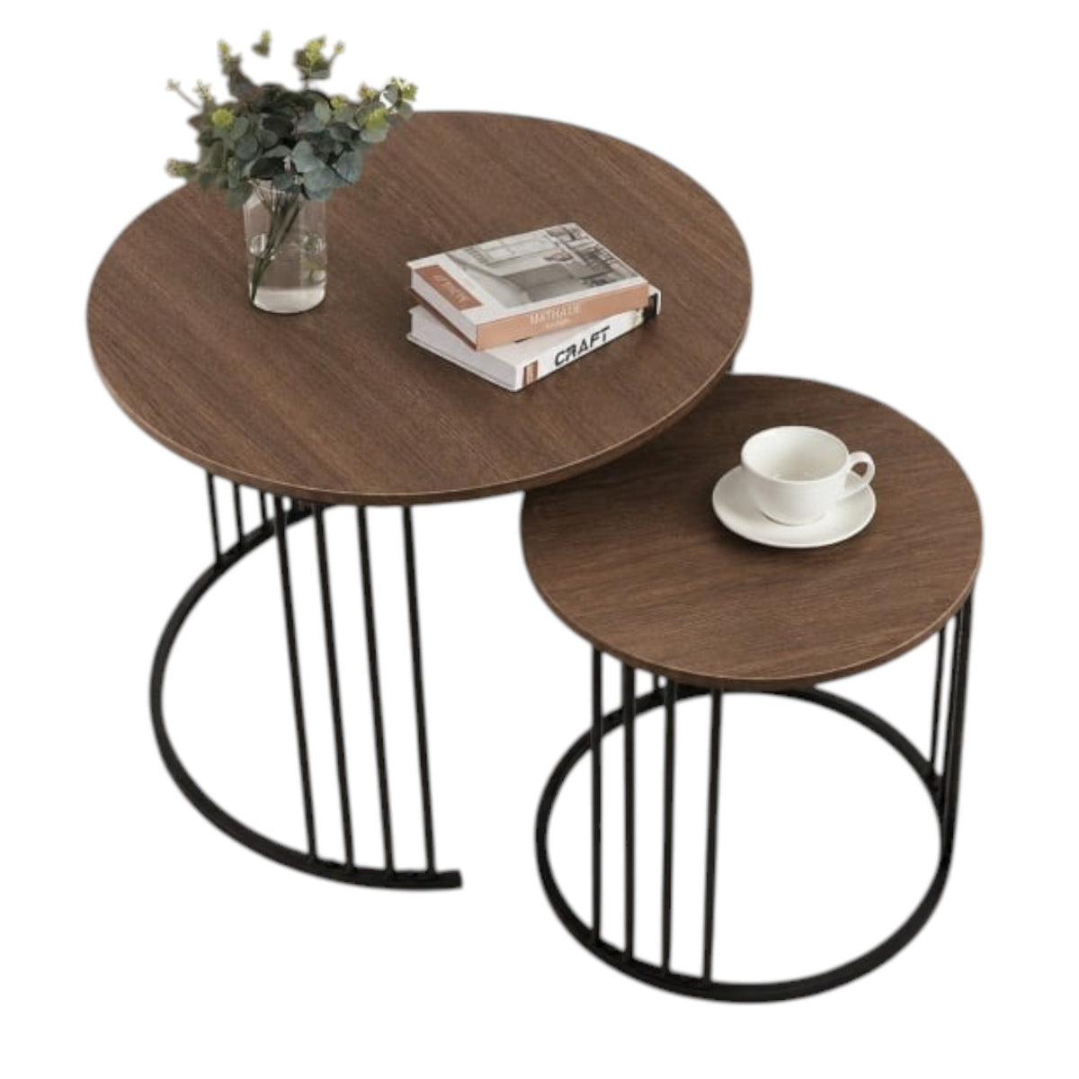 Set de 2 masute de cafea tip "Nesting", design rotund, masute laterale moderne pentru dormitor si sufragerie
