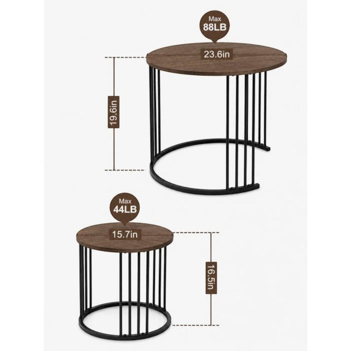 Set de 2 masute de cafea tip "Nesting", design rotund, masute laterale moderne pentru dormitor si sufragerie