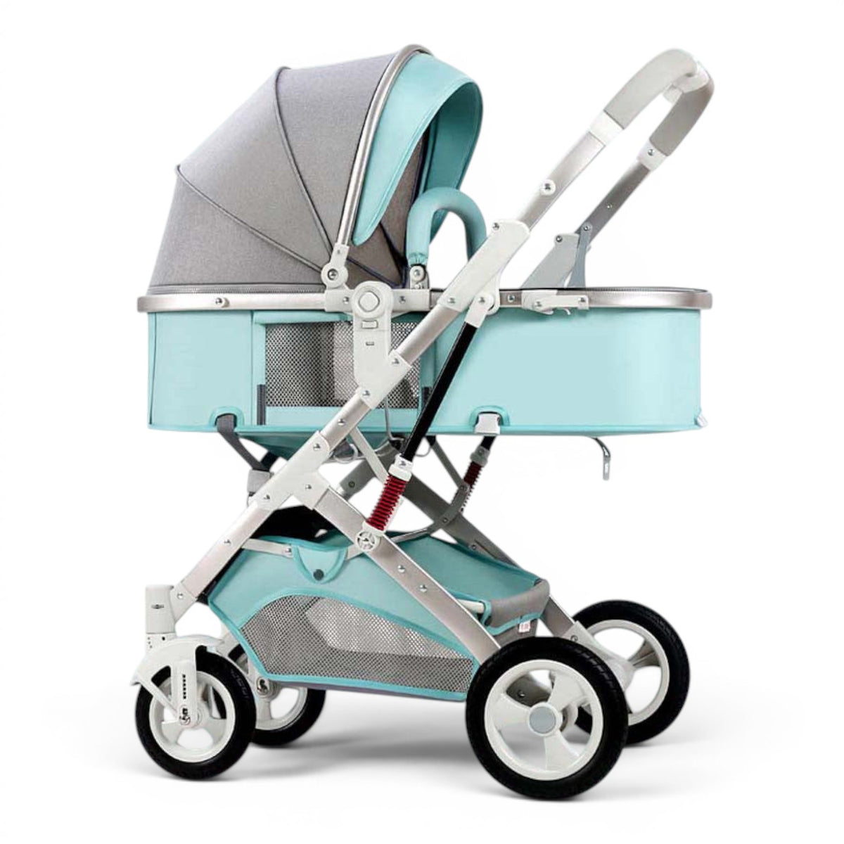 Carucior 2 in 1 pliabil, landou-sport, cu suspensii, 0-36 luni, 25 kg, roti cauciuc, cos depozitare
