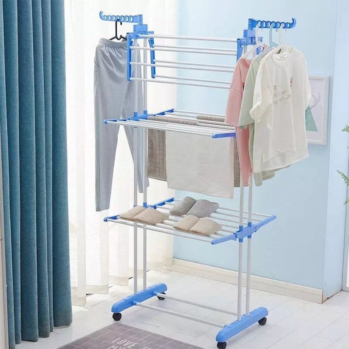 Uscator vertical, mobil si pliabil pentru rufe cu suport umerase, inaltime 173cm, 3 etaje